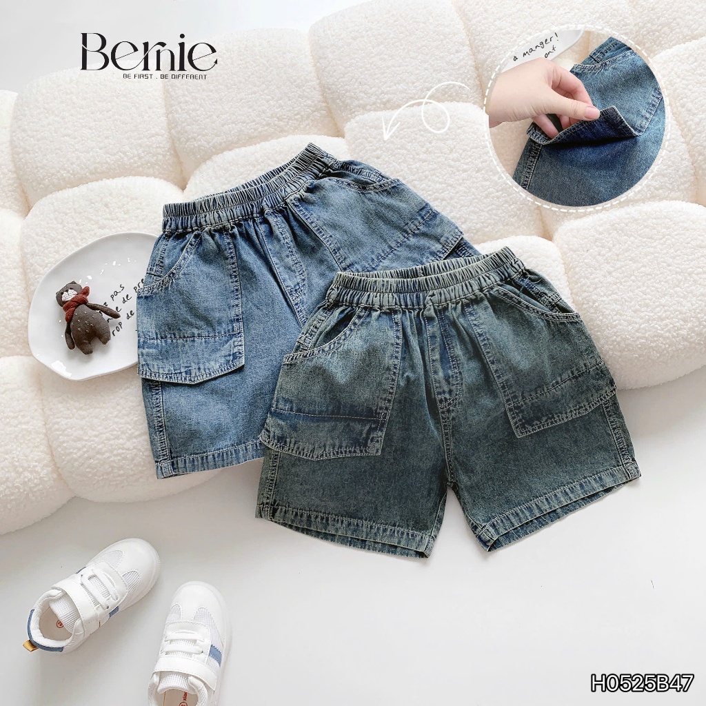 Set bộ cotton cộc tay in hình phối quần bò cá tính cho bé, set bộ thun cổ tròn bé trai áo phông quần jeans đẹp H0525B47