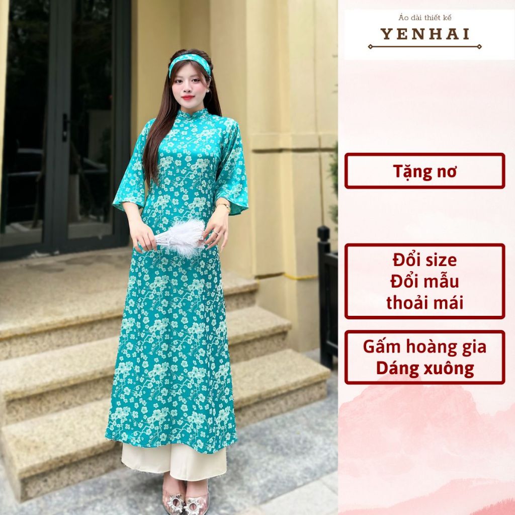 (Tặng nơ) áo dài cách tân chất gấm hoàng gia mặc lễ tết đẹp dáng xuông tay loe