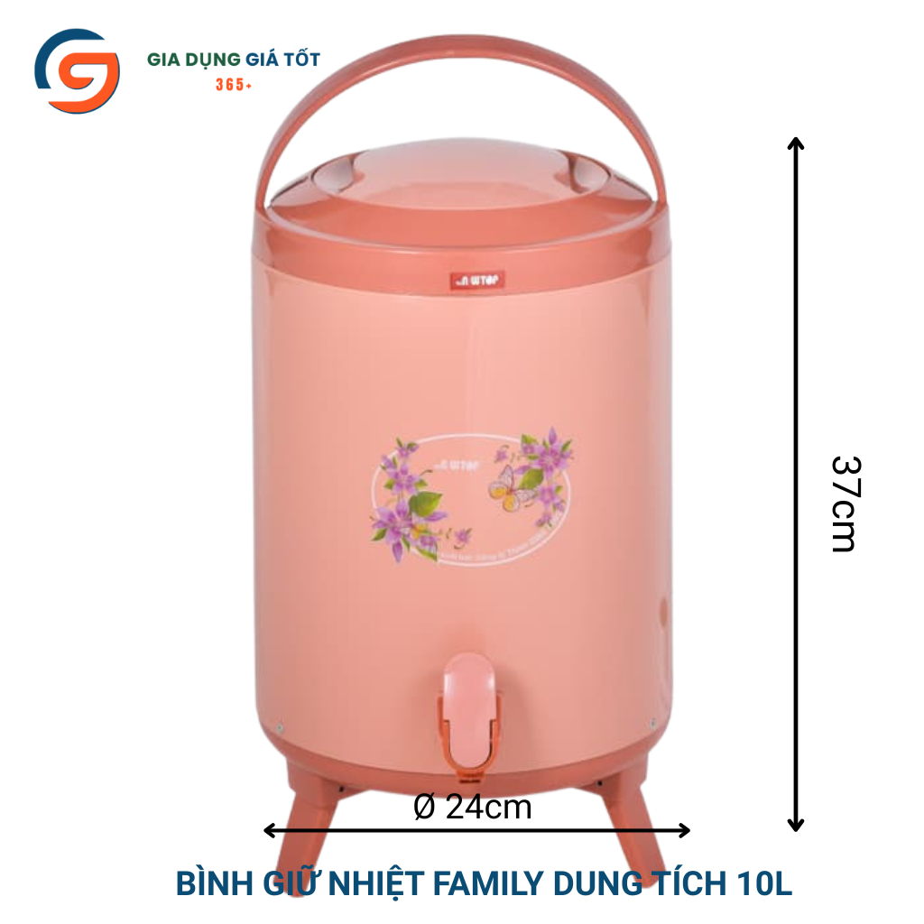 Bình giữ nhiệt nhựa có vòi Song Long 10 lít - Bình đựng nước dung tích lớn dùng quán ăn, hội họp