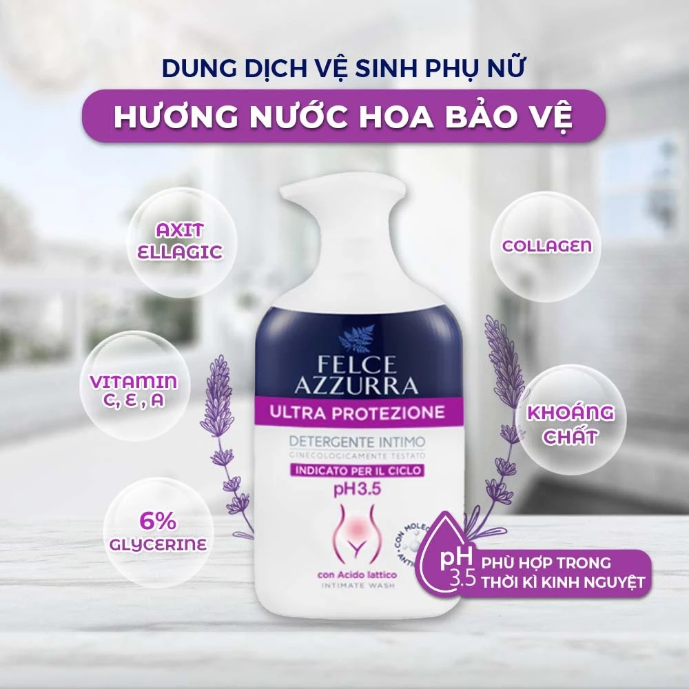 Dung dịch vệ sinh phụ nữ Felce Azzura cân bằng độ PH hương nước hoa cao cấp Ý - 250ml - NK Ý