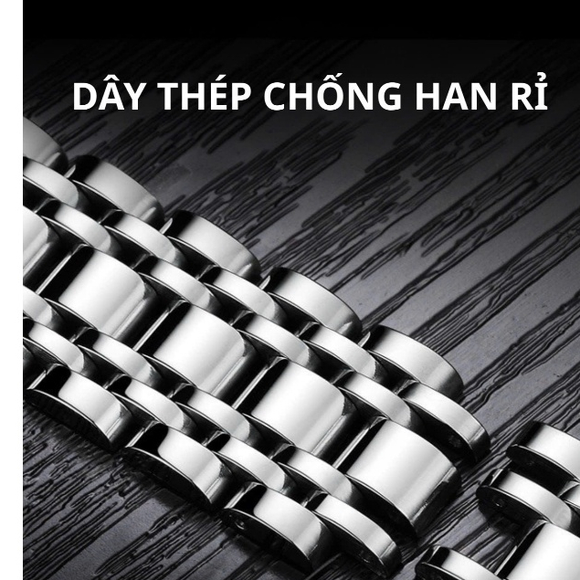 Đồng Hồ Nam VIDARS Đơn Giản Mặt Trơn Viền Bạc Mặt Tròn Dây Thép Có Bộ Lịch Thứ Ngày Chống Nước 3ATM