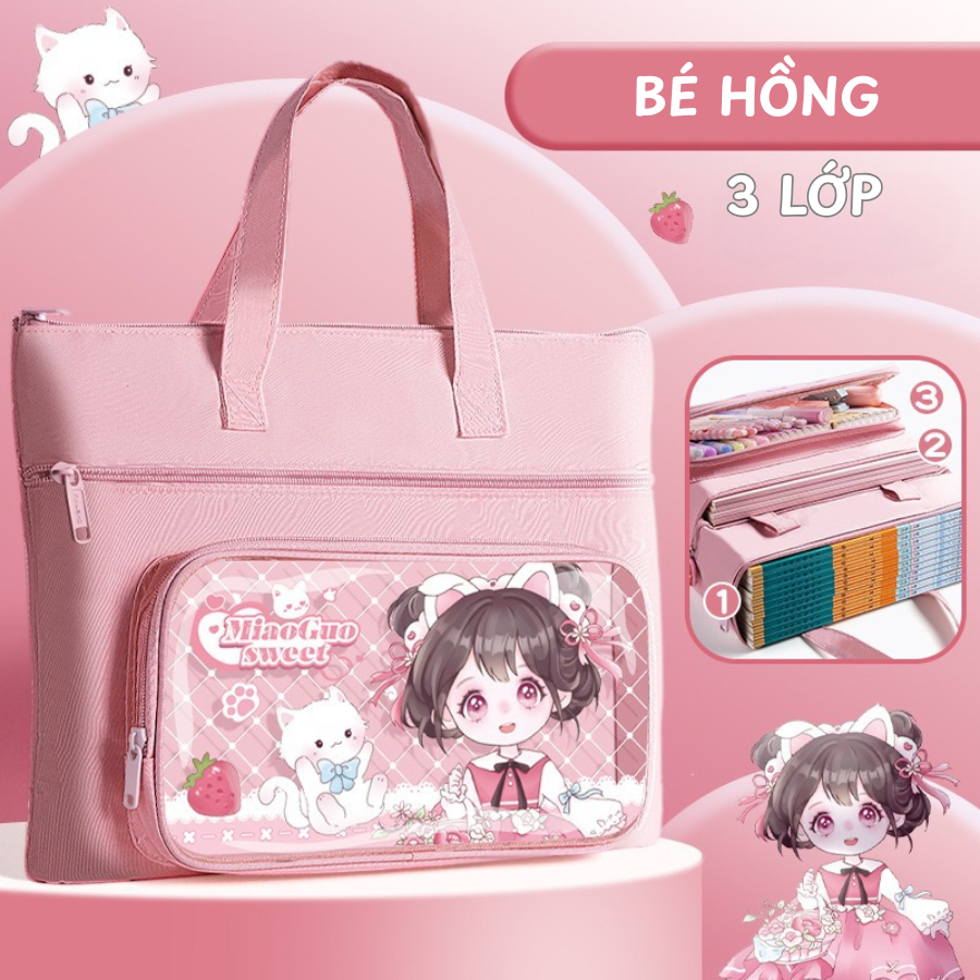 Cặp Sách Học Sinh 3 Ngăn, Túi Đựng Sách Vở Chống Nước Hình Thú Dễ Thương Cho Bé Trai Bé Gái