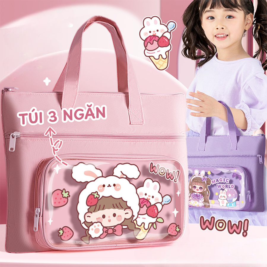 Cặp Sách Học Sinh 3 Ngăn, Túi Đựng Sách Vở Chống Nước Hình Thú Dễ Thương Cho Bé Trai Bé Gái