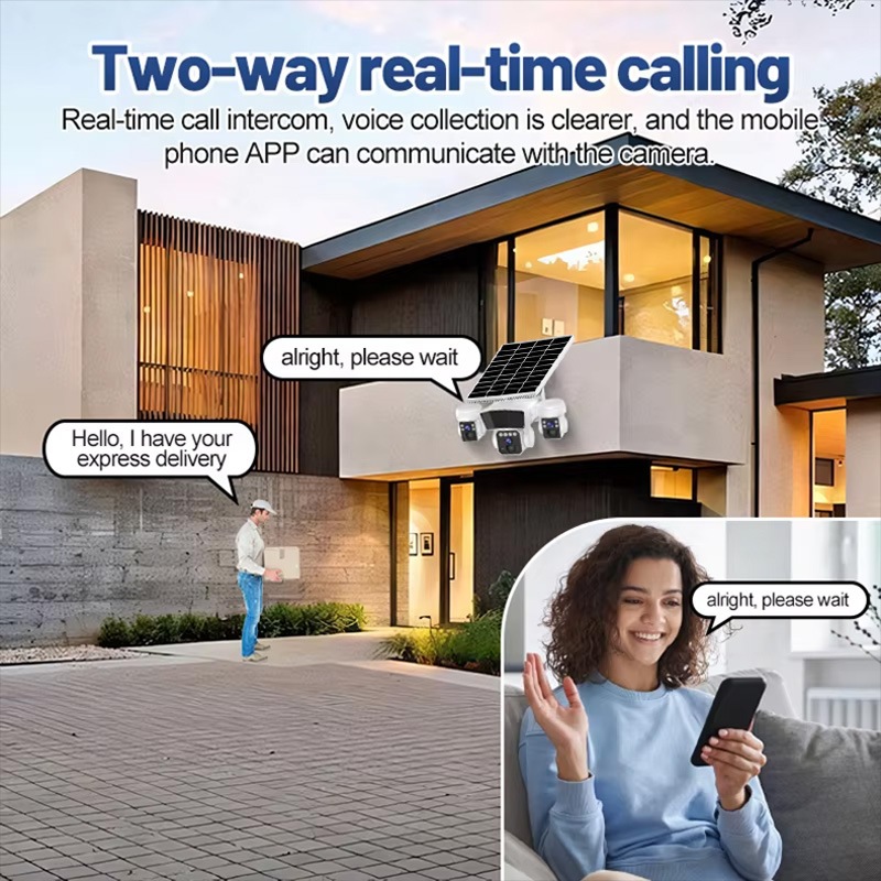 (Lỗi 1 đổi 1)  NEW 2026 Camera năng lượng mặt trời sim 4G giám sát ba màn hình dùng sim 4G, chống nước ip67,3 mắt xoay