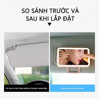 SEAMETAL Gương Trang Điểm Trên Ô Tô Với Đèn LED 3 Chế Độ Ánh Sáng Gắn Chắn Nắng Xe Hơi, sạc USB Đa năng cao cấp