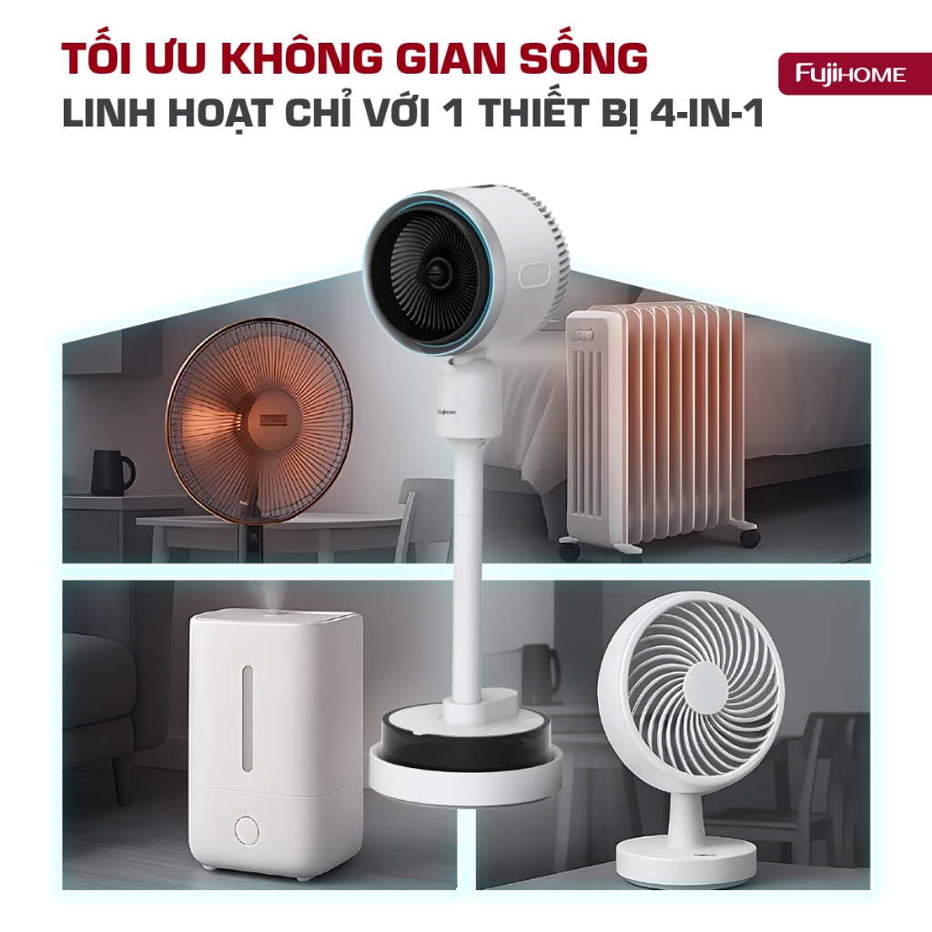 Quạt 4 mùa sưởi ấm làm mát Nhập Khẩu FUJIHOME AC707 lọc không khí, Quạt điện phun sương tạo ẩm
