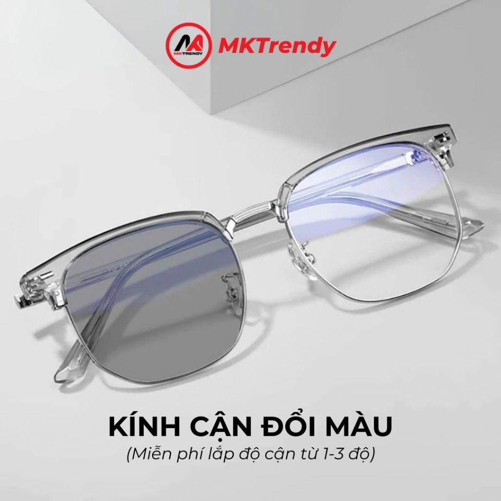 Mắt kính đổi màu nam nữ MKTRENDY gọng kim loại cao cấp chống ánh sáng xanh chống tia UV phong cách X12