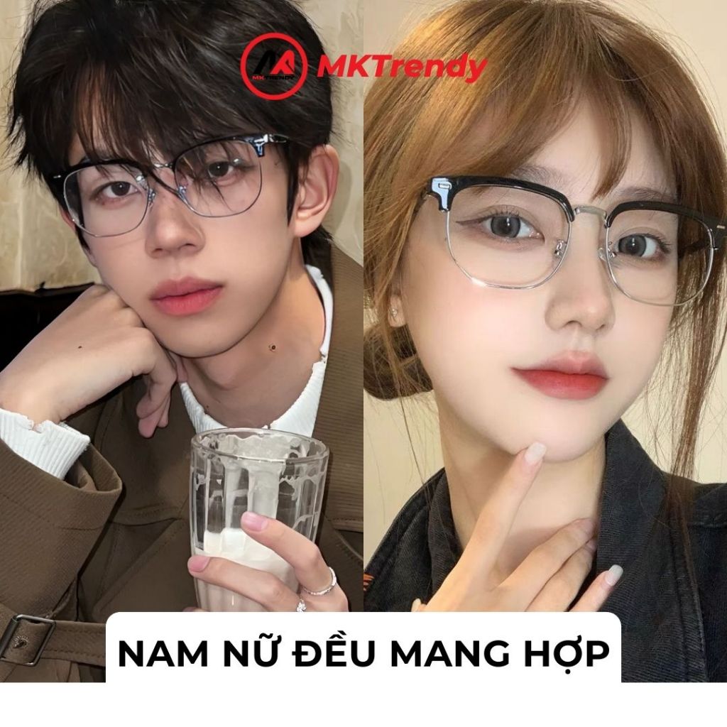 Mắt kính đổi màu nam nữ MKTRENDY gọng kim loại cao cấp chống ánh sáng xanh chống tia UV phong cách X12