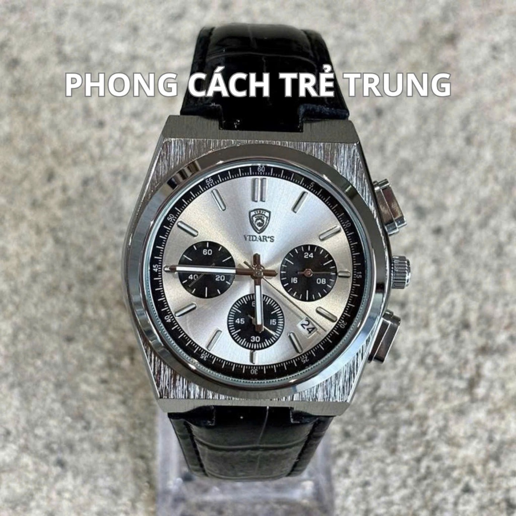Đồng Hồ Nam VIDARS Chiến Hạm 3 Mắt 6 Kim Dây Da Mặt Tròn Dây Da Ba Mắt Bốn Máy Sáu Kim Thể Thao Chống Nước 3ATM