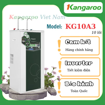 Thiết bị lọc nước Kangaroo RO 2 vòi 10A3, 10 lõi KG10A3 vỏ tủ VTU màu xanh