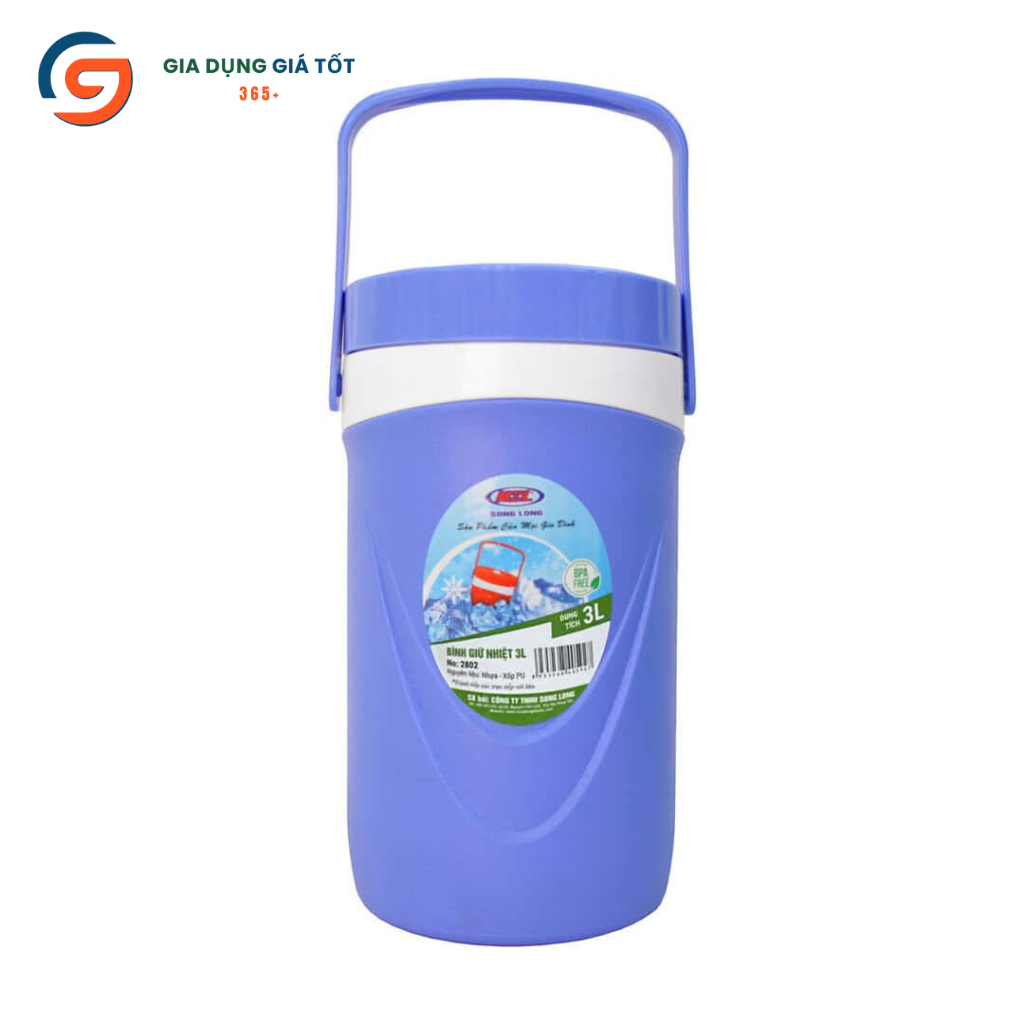 Bình nước giữ nhiệt 3 lít Song Long, bình nhựa có tay xách, dùng gia đình đi làm picnic