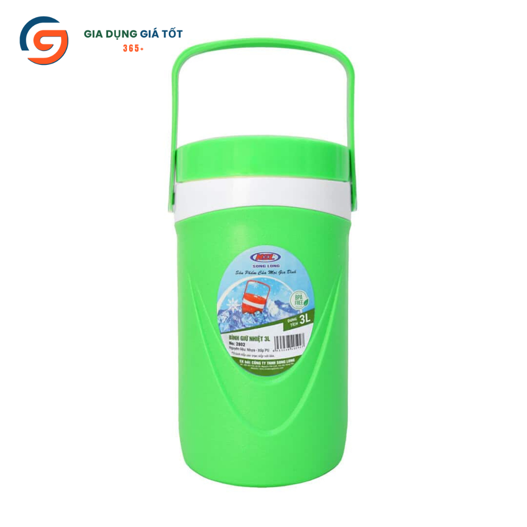 Bình nước giữ nhiệt 3 lít Song Long, bình nhựa có tay xách, dùng gia đình đi làm picnic