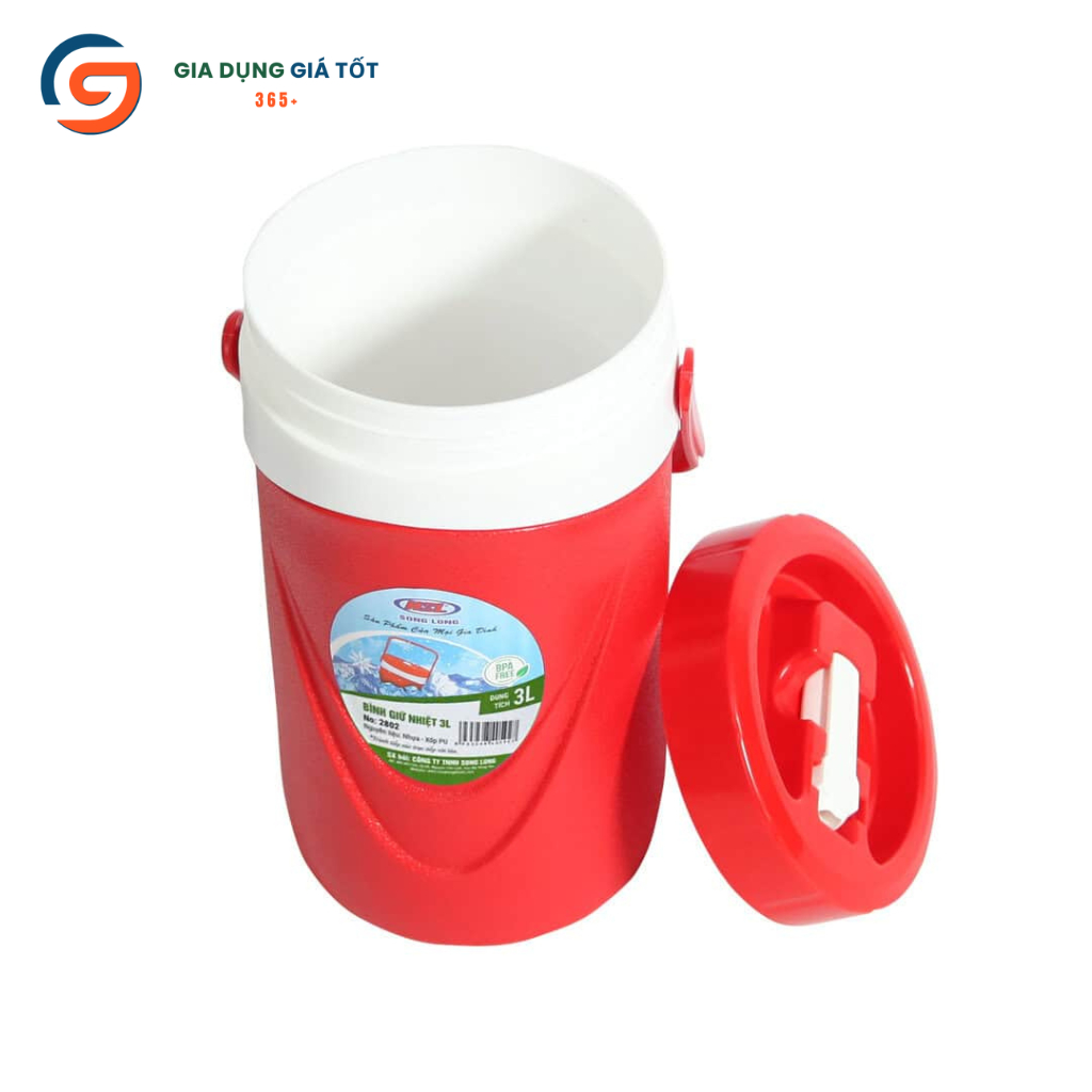 Bình nước giữ nhiệt 3 lít Song Long, bình nhựa có tay xách, dùng gia đình đi làm picnic