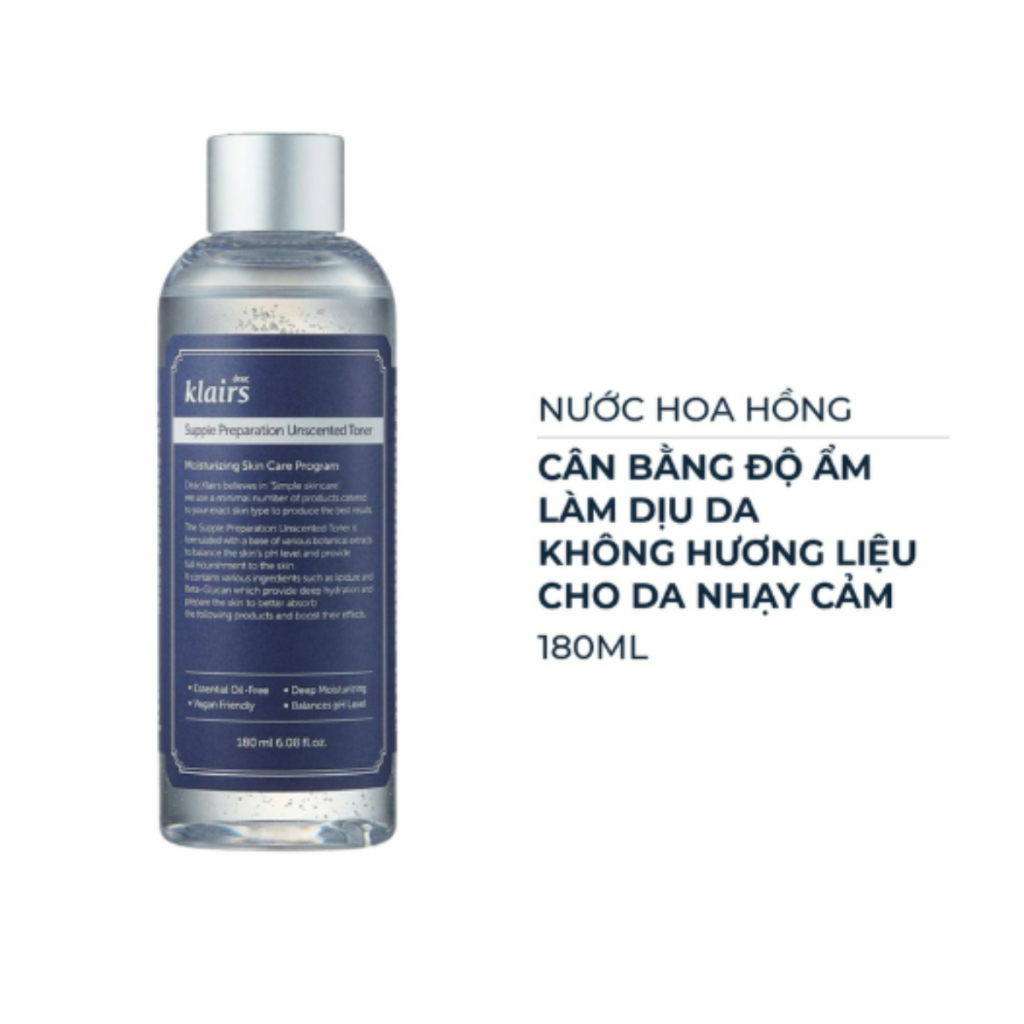 Nước Hoa Hồng Klairs Supple Preparation Unscented Toner 30ml/180ml