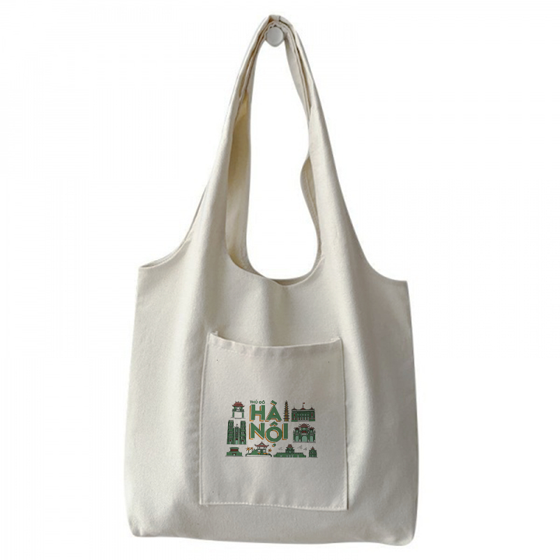 Túi tote liền thân quai dài họa tiết Việt Nam Hà Nội Huế HCM túi vải canvas đeo vai đi chơi du lịch tuicwh0216
