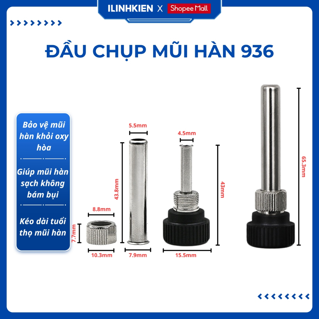 Đầu Chụp Mũi Hàn 936 Dùng Cho Trạm Hàn chính hãng ilinhkien