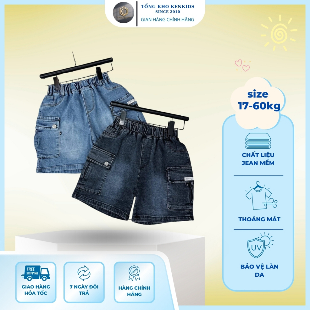 A Quần Jean Bé Trai Bé Gái Jean Mềm Có Túi Hộp, Dáng Rộng Mặc Cực Êm Size 17–60kg A