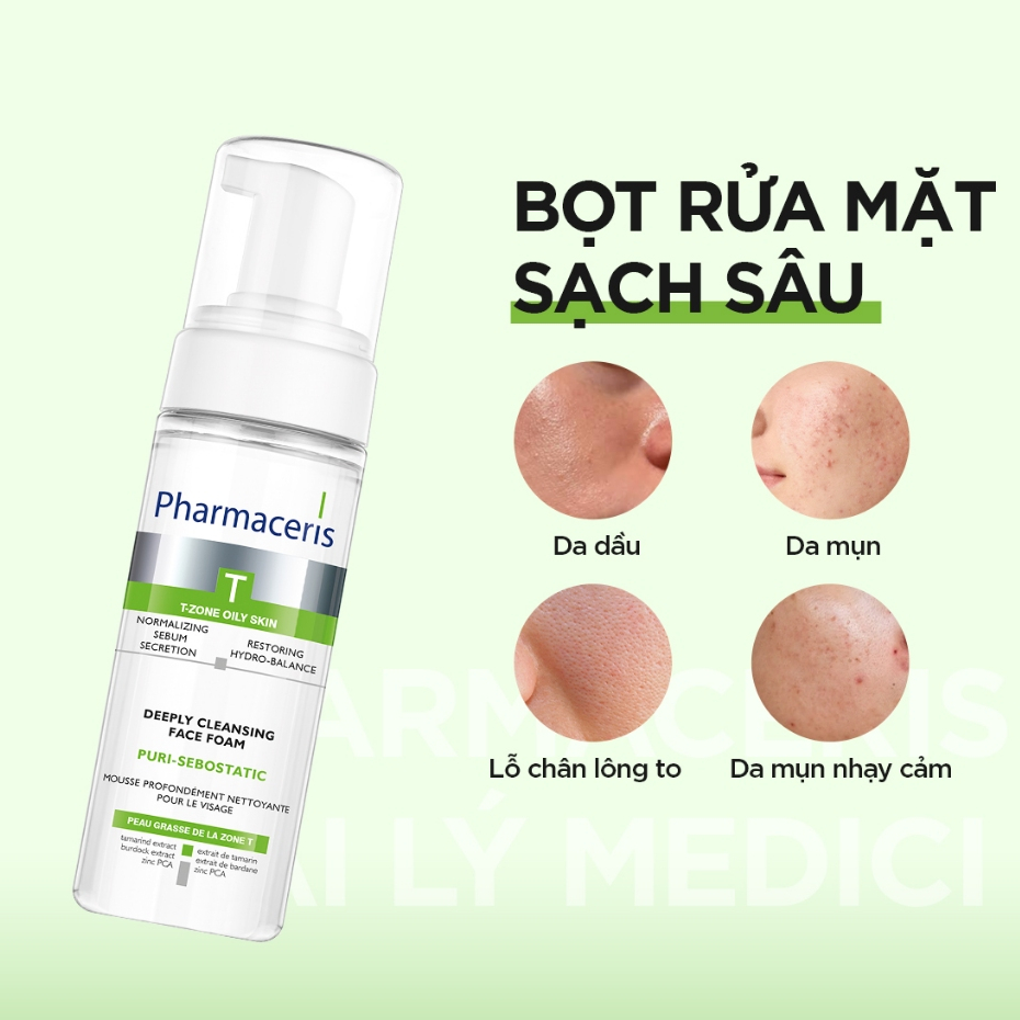Sữa rửa mặt dạng bọt dành cho da dầu mụn PHARMACERIS PURI-SEBOSTATICS chai 150ml - Skin Studio