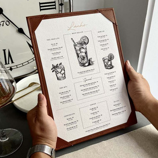 Bảng Menu Da ADOR Góc Cài, Bảng Menu Da Cầm Tay, Menu Da Cài Góc