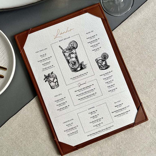 Bảng Menu Da ADOR Góc Cài, Bảng Menu Da Cầm Tay, Menu Da Cài Góc