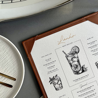 Bảng Menu Da ADOR Góc Cài, Bảng Menu Da Cầm Tay, Menu Da Cài Góc