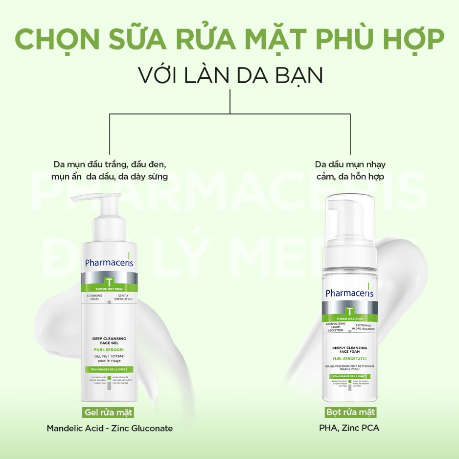 Gel Rửa Mặt Cho Da Dầu Mụn Pharmaceris Puri - Sebogel giảm dầu mụn, da sạch sâu 190ml - Skin Studio