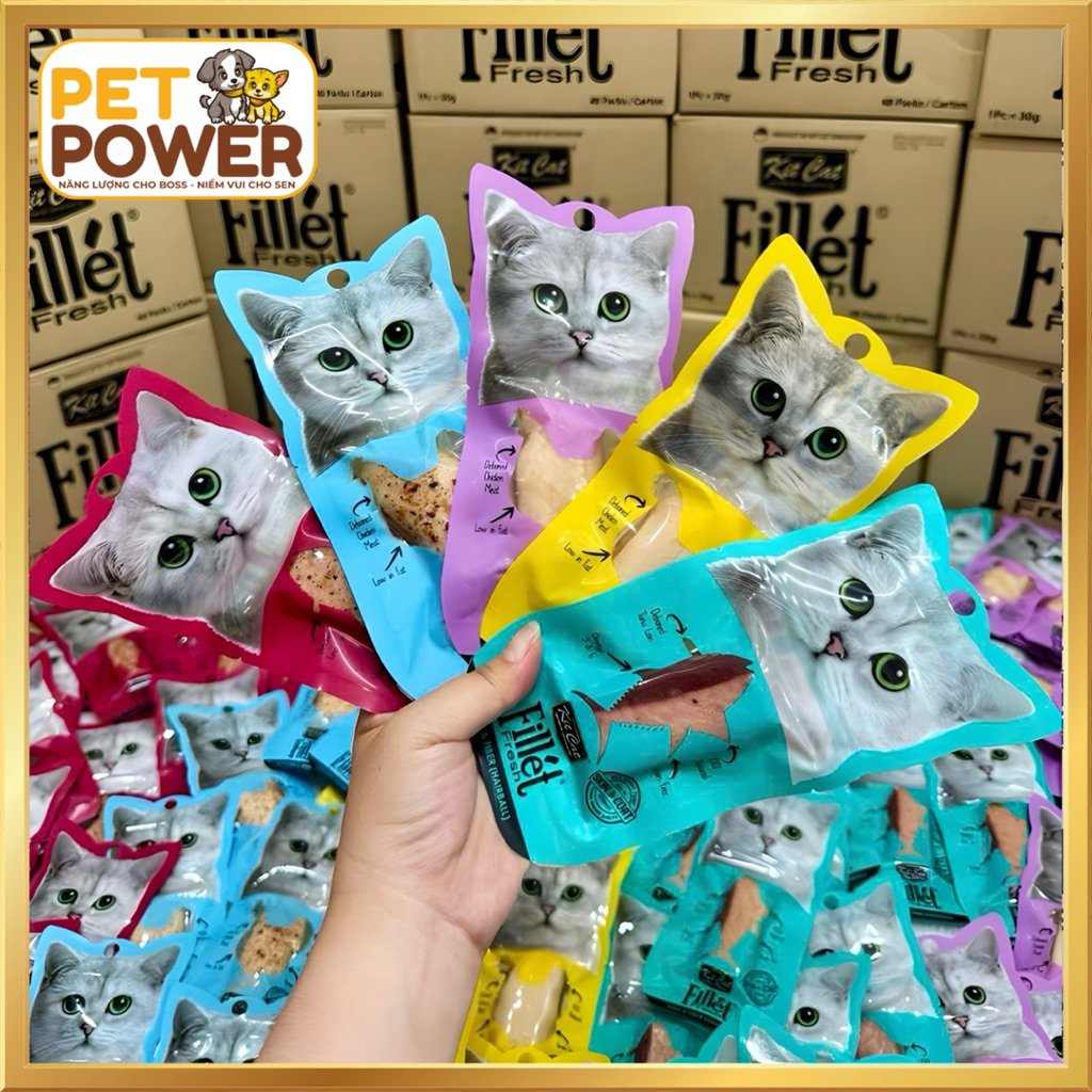 Thức ăn ướt cho mèo KitCat Fillet Fresh – Thịt nguyên miếng 100% – Gói 30g – Nhiều vị