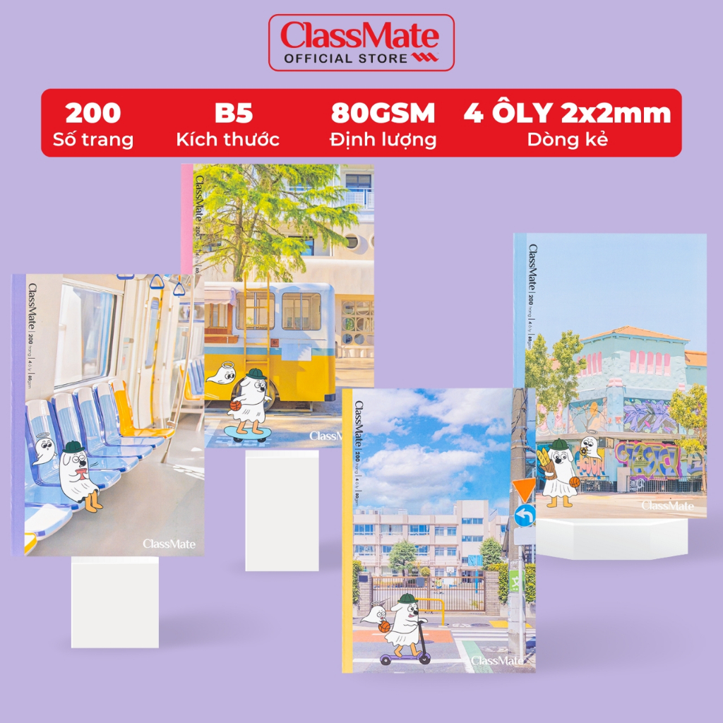 Tập Sinh Viên Miền Nam B5 Classmate Vở 4 Ôly (2x2mm) Vở 200 Trang 80GSM, Bìa Cute, Vở Ô Li Học Sinh Cấp 1 NB5-20-0314S