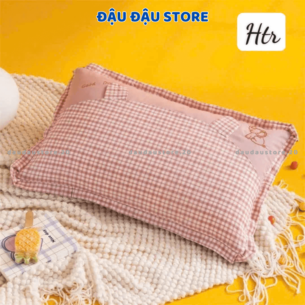 Gối Cotton Gối Ngủ Trẻ Em Kẻ Voi Lõi Bông Mềm Mịn Thoáng Mát Cho Bé Yêu 35x55Cm GC02 - Đậu Đậu Store