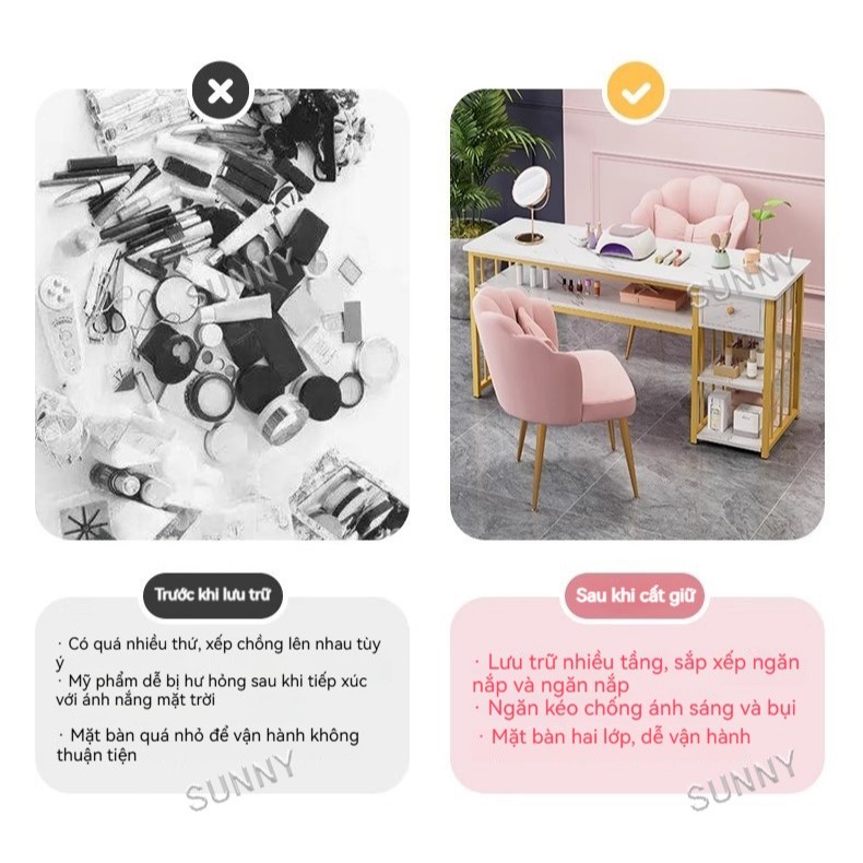 SUNNY Bàn đá làm móng phong cách Hàn Quốc bàn trang điểm ghế trang điểm thiết kế đơn giản