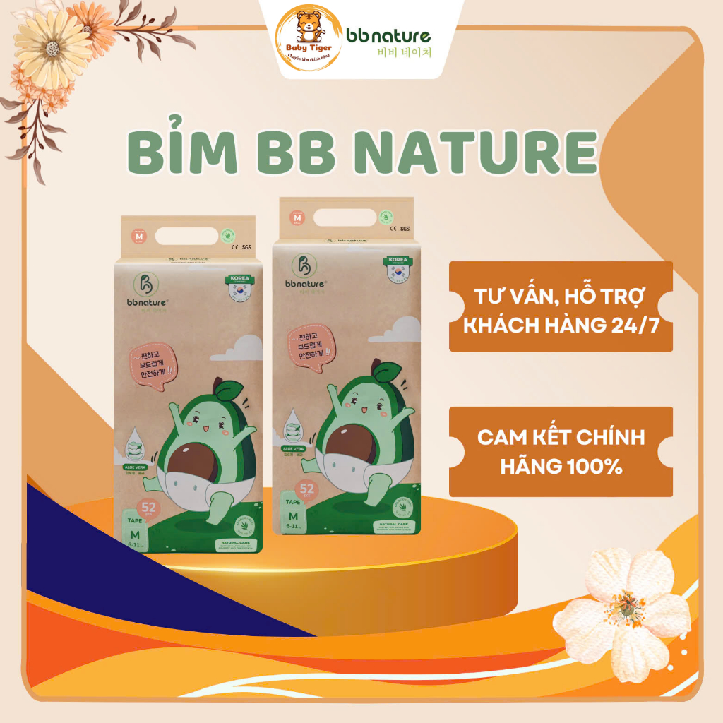 (Không Tặng Quà) Tã Bỉm Quần Dán BB Nature Hàn Quốc, Mềm Mại, Mỏng Nhẹ Đủ Size Cho Bé Từ 6-25Kg