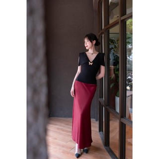 Chân Váy Lụa Thiết Kế Tôn Dáng SOLIIN Đỏ/Trắng/Đen/Nâu Chất Liệu Lụa Tô Châu Dày Dặn BELLY SKIRT