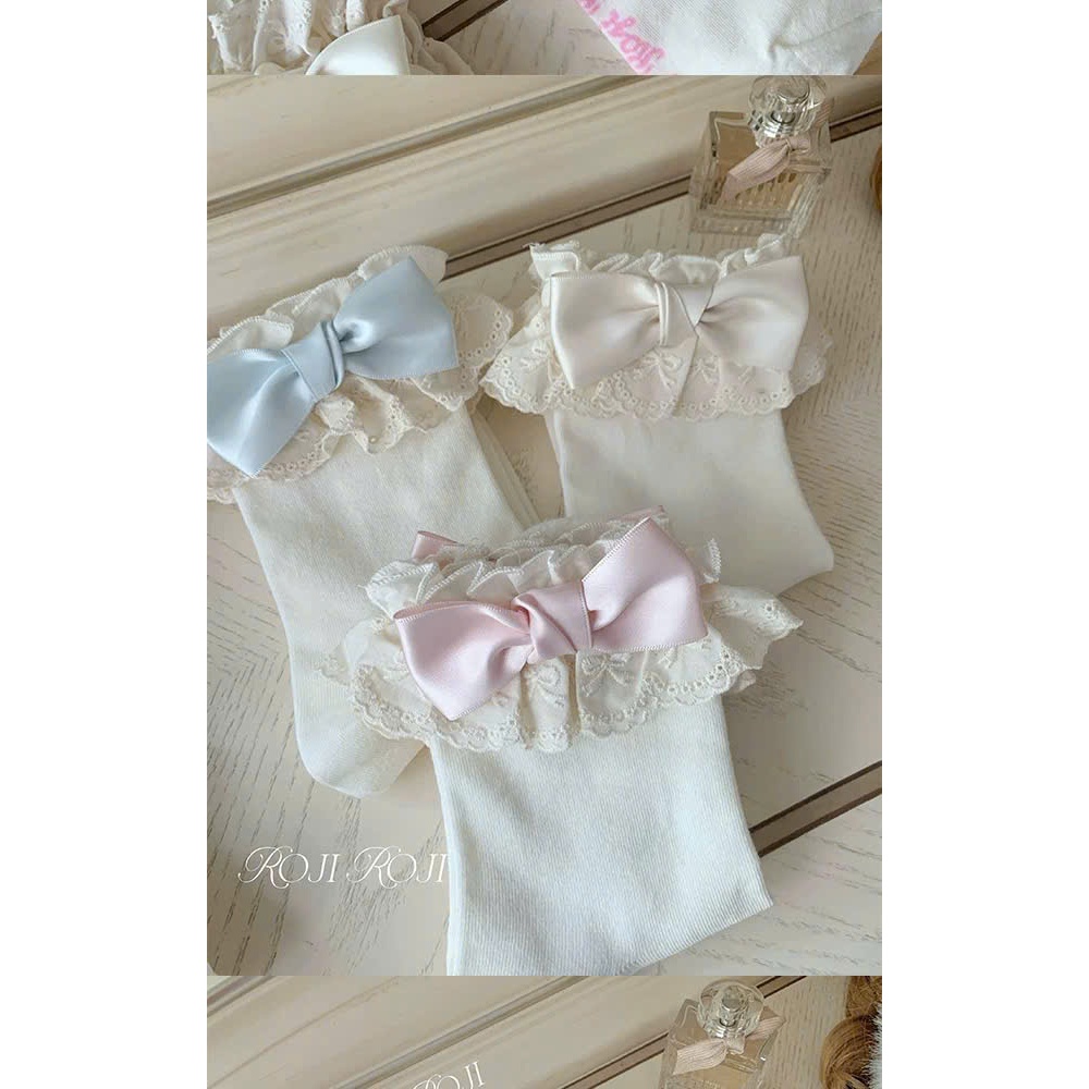 Tất nữ công chúa phối nơ ren dễ thương đủ màu rất xinh phong cách hàn quốc mềm mại đáng yêu
