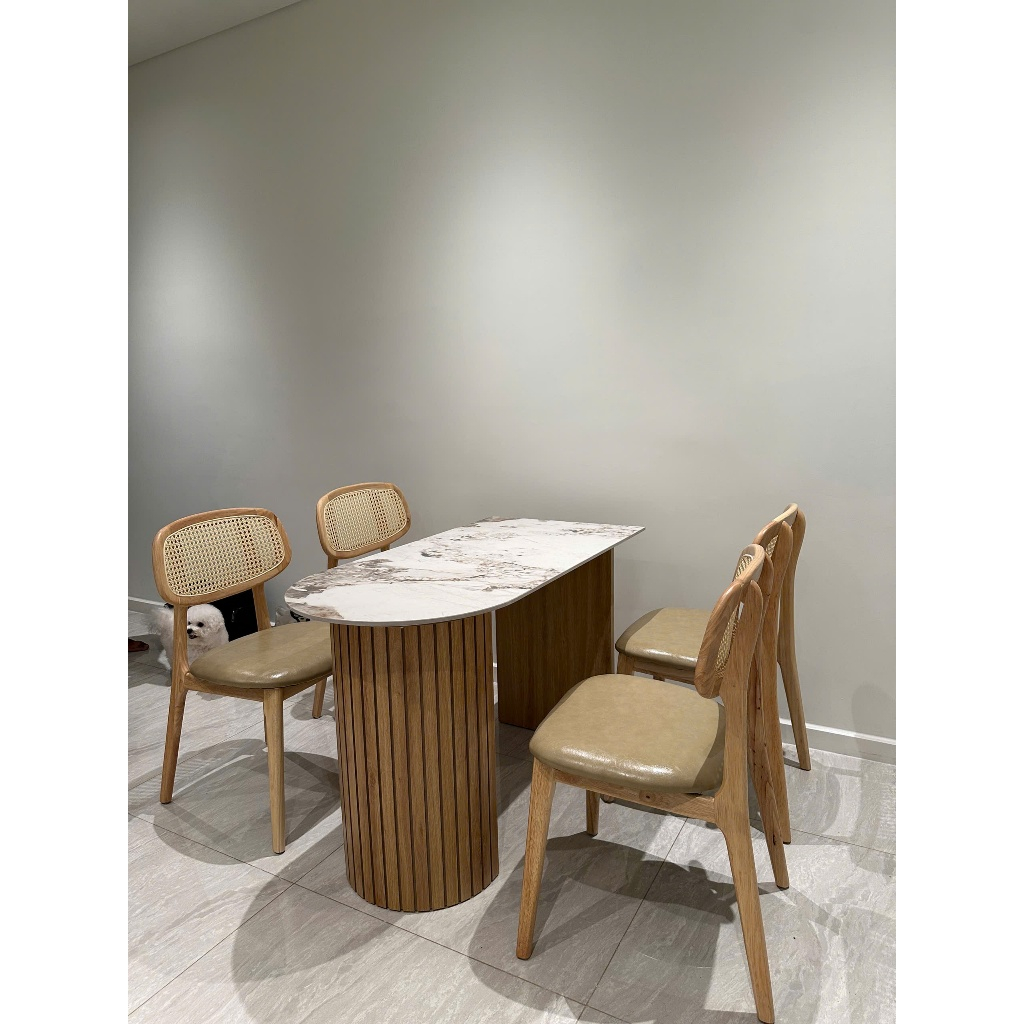 Bàn ăn NHU Y DECOR chân vòng, mặt đá ceramic kích thước 120x60, đa dạng mẫu mã