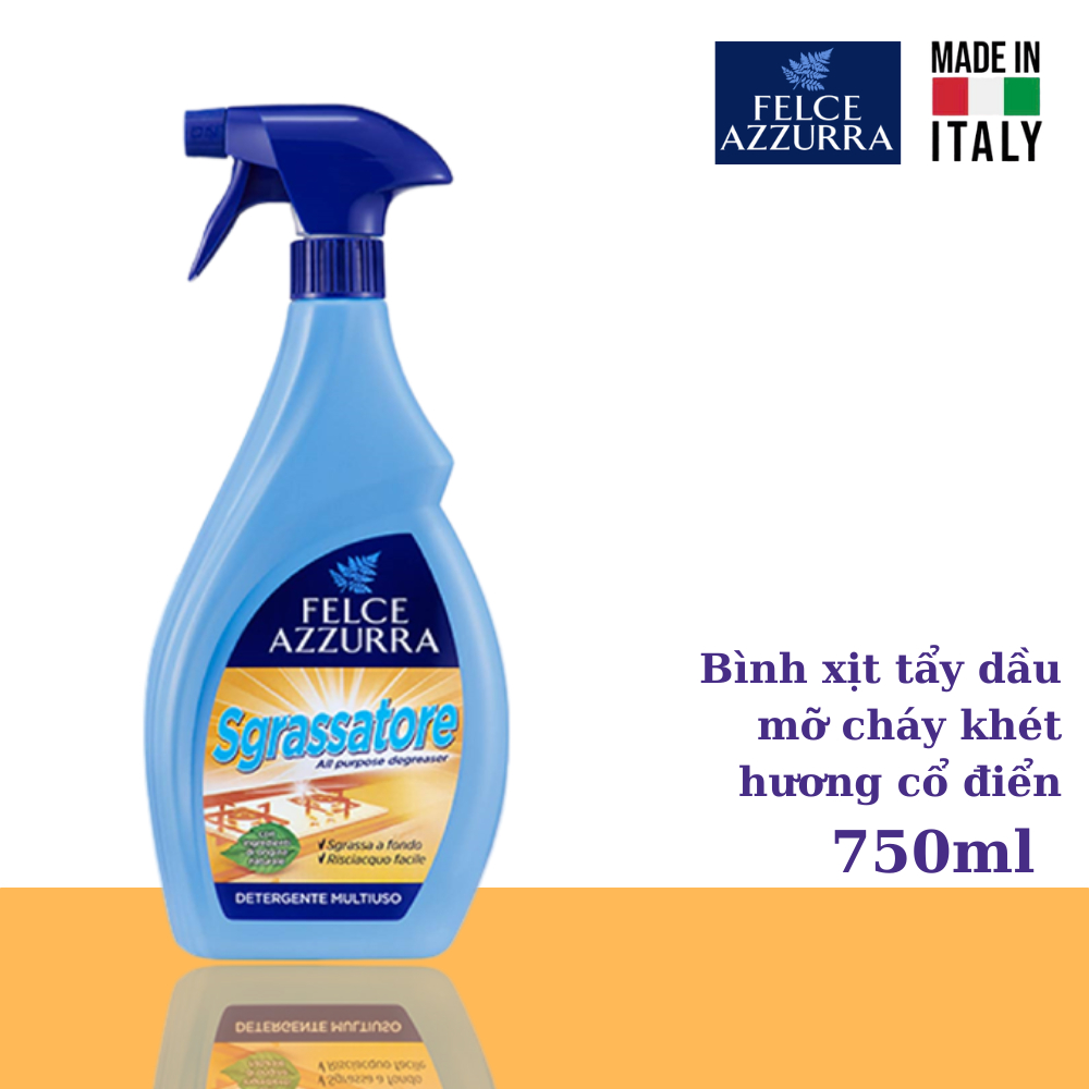 Bình xịt tẩy dầu mỡ cháy khét hương cổ điển Ý - Felce Azzurra - 750ml - NK Ý