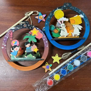 Bộ 2 Lồng Đèn Trung Thu Handmade 3D - Đèn Lồng Gỗ Cho Bé Tô Màu - Giao Ngẫu Nhiên