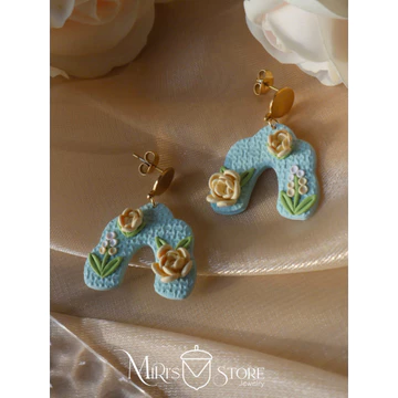 Khuyên tai đất sét nung Hoa xanh / Khuyên tai handmade/ Khuyên tai xinh/ Khuyên tai đi tiệc