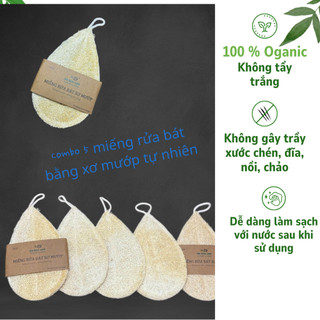 COMBO 5 MIẾNG RỬA BÁT(giọt nước, size M) xơ mướp tự nhiên KB Ecolife rửa sạch chén bát
