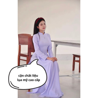 Áo dài học sinh cổ U vuông hở saam lụa mỹ màu trắng 3 cấp độ, mặc đi học hội lớp hội khóa  kỉ yếu