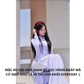 Áo dài học sinh tay lỡ saam lụa mỹ cấp 3 đi học họp lớp họp, kỷ yếu khóa cổ v 2cm năm học 2025-2026