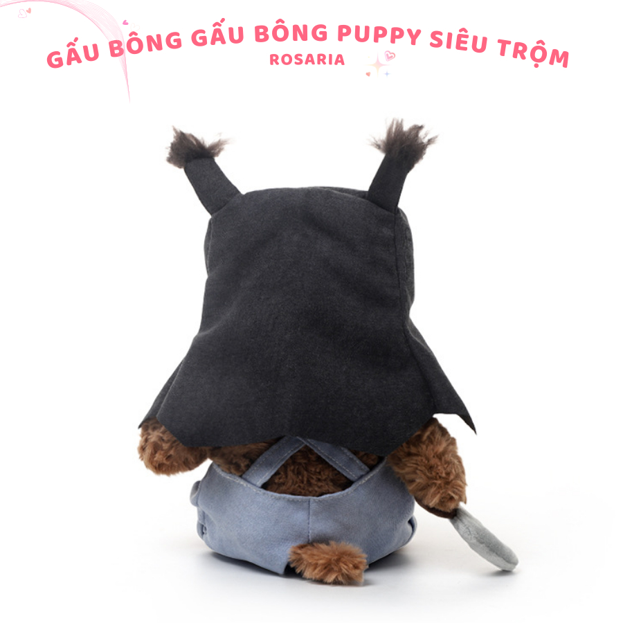 Gấu bông Puppy siêu trộm đáng yêu. Thú nhồi bông chó cún mặc yếm trùm đầu siêu trộm 40cm, Quà tặng sinh nhật Rosaria