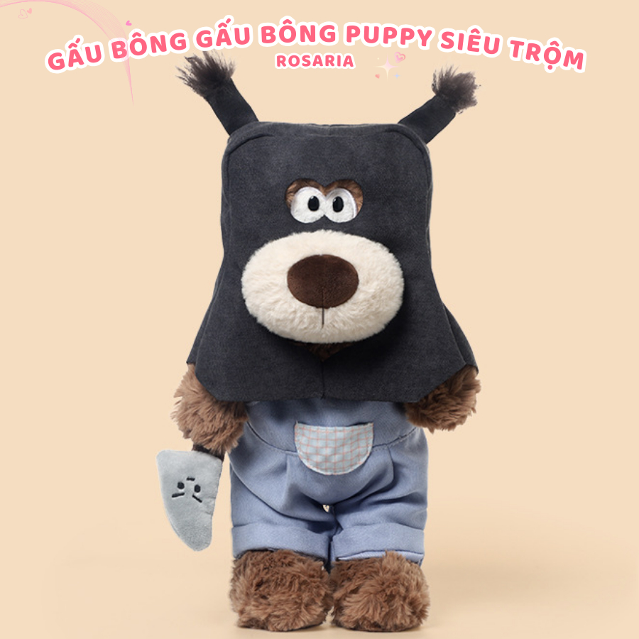 Gấu bông Puppy siêu trộm đáng yêu. Thú nhồi bông chó cún mặc yếm trùm đầu siêu trộm 40cm, Quà tặng sinh nhật Rosaria