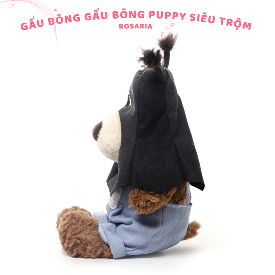 Gấu bông Puppy siêu trộm đáng yêu. Thú nhồi bông chó cún mặc yếm trùm đầu siêu trộm 40cm, Quà tặng sinh nhật Rosaria