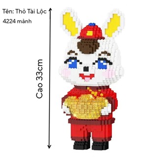 Đồ chơi Xếp hình Thỏ 33cm, mô hình lắp ráp thần tài, xếp hình thỏ siêu đẹp, trưng bày quà tặng