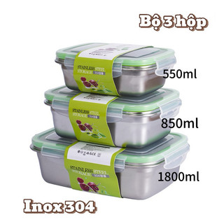 BỘ 3 HỘP INOX 304 CAO CẤP (1800+850+550ml) – BẢO QUẢN THỰC PHẨM AN TOÀN, TIỆN LỢI