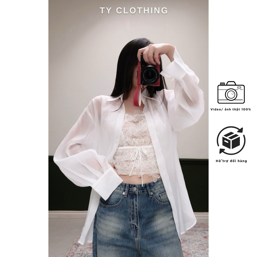 Áo Sơ Mi Nữ Dài Tay Voan Tơ Basic Trẻ Trung Fom Rộng - Hàng Thiết Kế - Màu Trắng - TYCLOTHING
