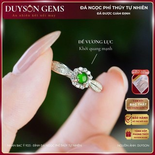 Nhẫn Duyson Gems ngọc phỉ thúy cẩm thạch type A xanh Đế Vương Lục, bạc Ý 925 Freesize NXK71