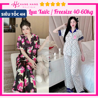 Đồ ngủ nữ 40-60kg, pijama dài cộc tay ngắn lụa xước mềm mát 60CD04, đồ bộ nữ đồ mặc nhà dễ thương sang chảnh