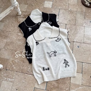 Áo Len Mongtoghi Ngắn Tay Nữ Họa Tiết Cute QCCC Cao Cấp