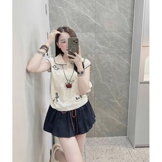 Áo Len Mongtoghi Ngắn Tay Nữ Họa Tiết Cute QCCC Cao Cấp